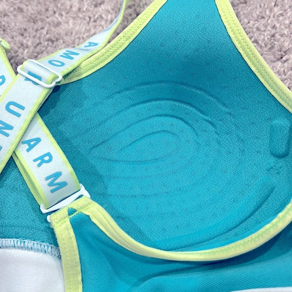UNDER ARMOUR Women’s Crossback Low Sports Bra Turquoise Lime Green MOLDED XS - Picture 11 of 12